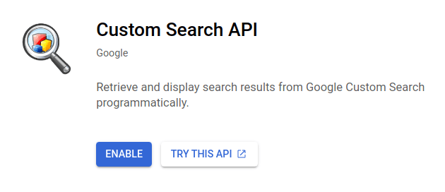 谷歌云平台上突出显示启用按钮的“自定义搜索API”分区