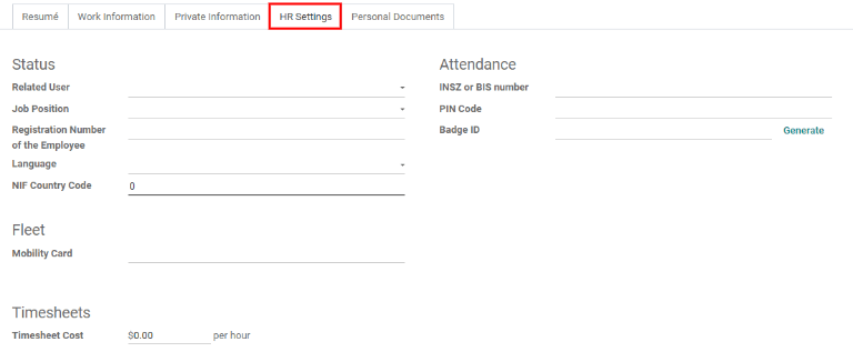 Enter any information prompted in the HR Settings tab for the employee.